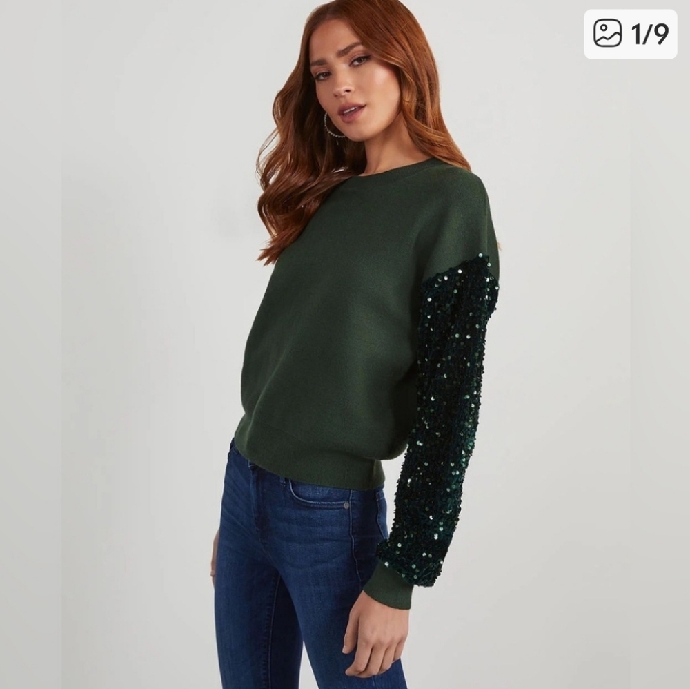 NWOT Vici Green Sequin Sleeve Sweater
